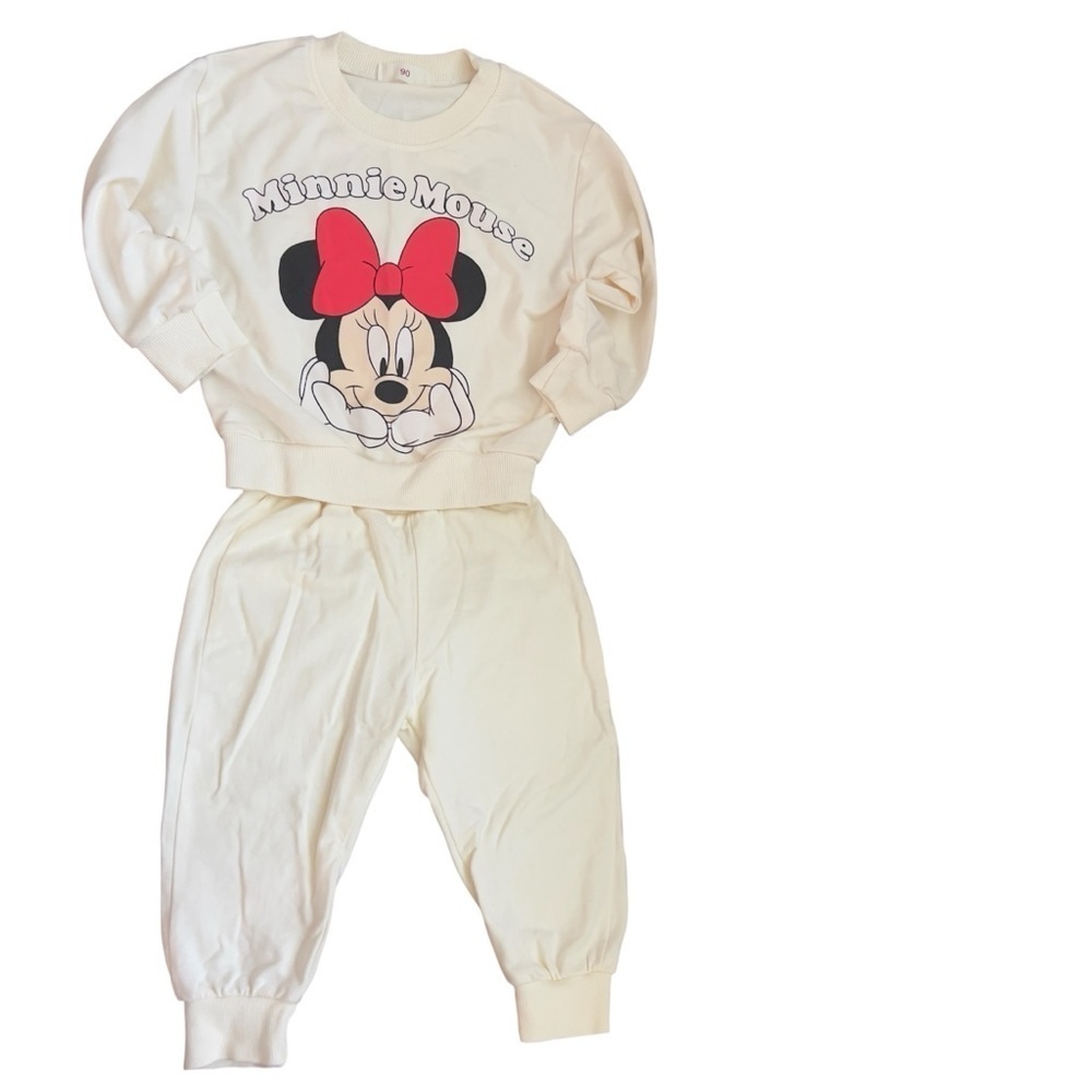 Minnie Mouse Kids Girls Sz 2T Sz 90 Cartoon Print Cream Jogger Set NWOT